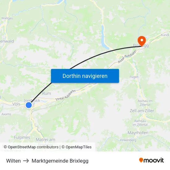 Wilten to Marktgemeinde Brixlegg map