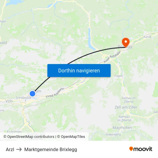 Arzl to Marktgemeinde Brixlegg map
