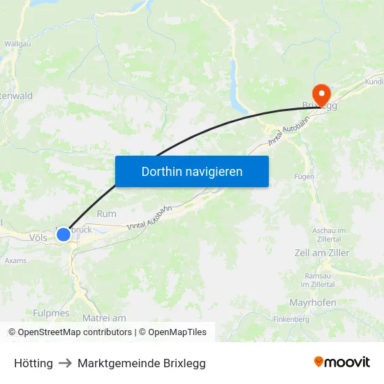 Hötting to Marktgemeinde Brixlegg map