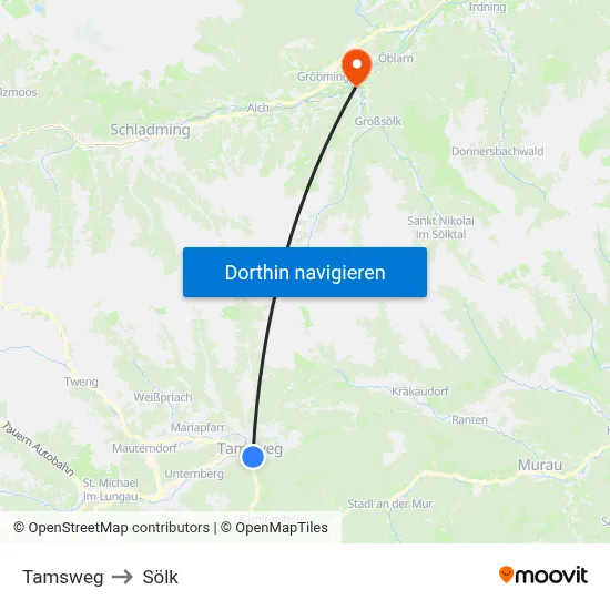Tamsweg to Sölk map