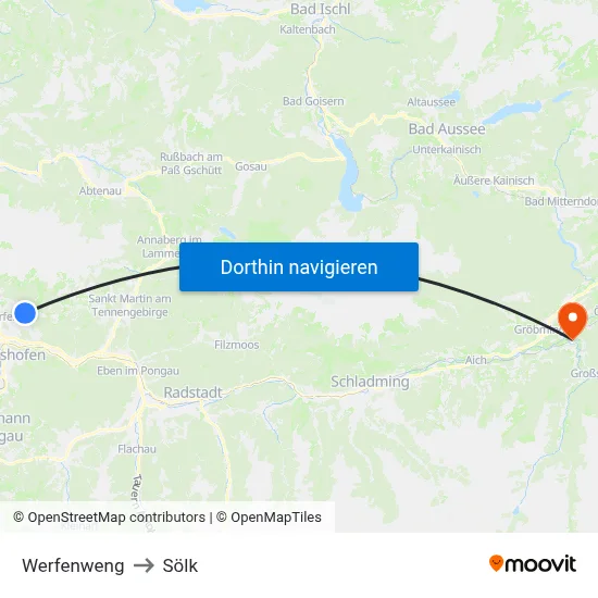 Werfenweng to Sölk map