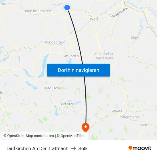 Taufkirchen An Der Trattnach to Sölk map
