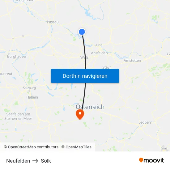Neufelden to Sölk map