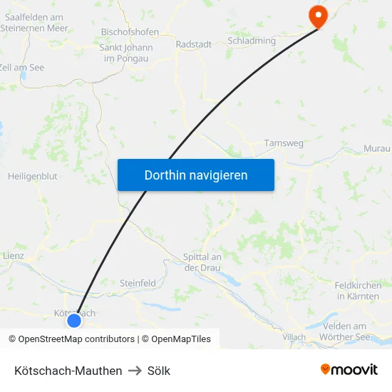 Kötschach-Mauthen to Sölk map