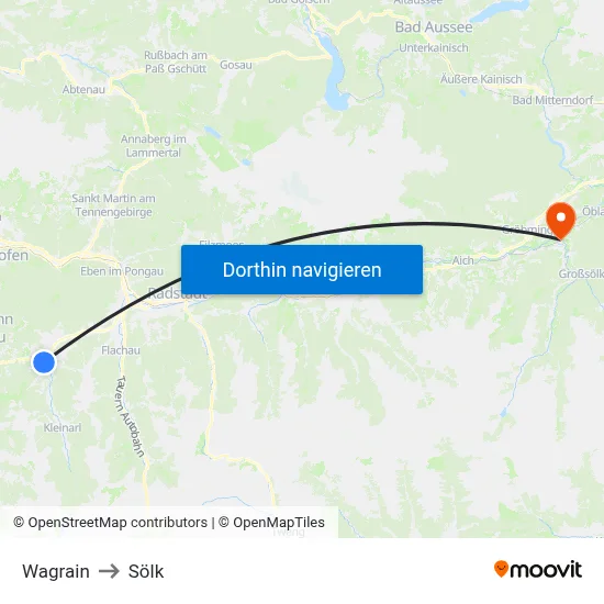 Wagrain to Sölk map