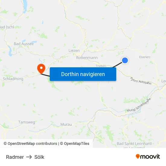 Radmer to Sölk map