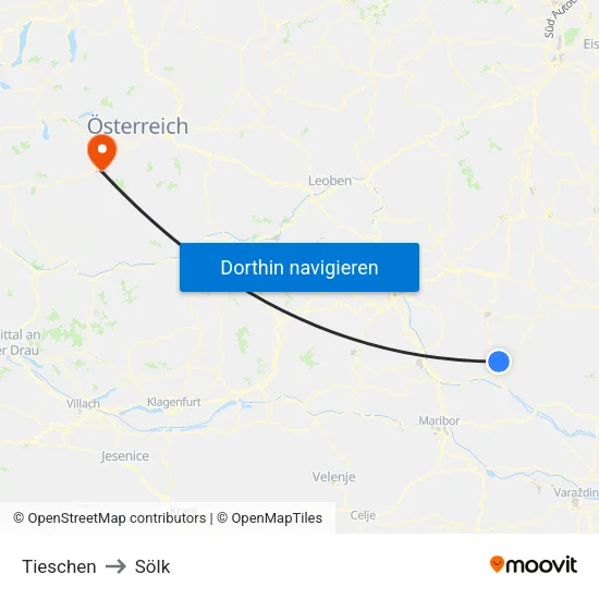 Tieschen to Sölk map