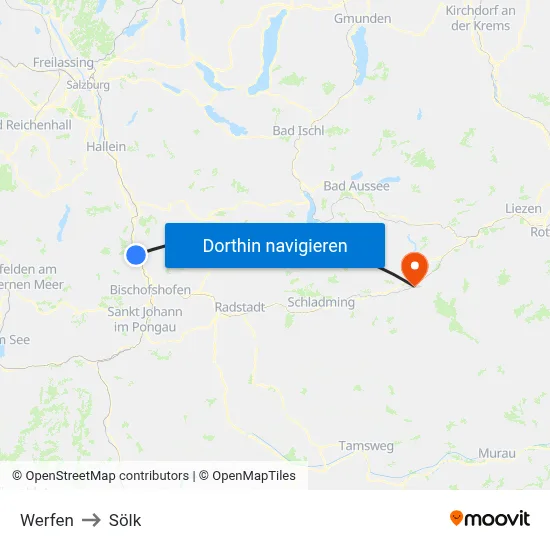 Werfen to Sölk map