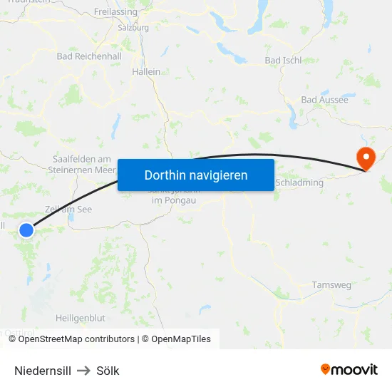 Niedernsill to Sölk map