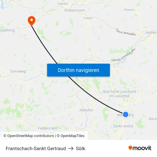 Frantschach-Sankt Gertraud to Sölk map