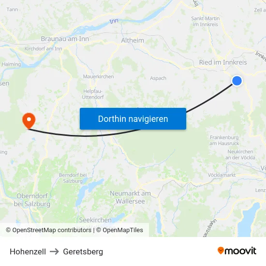 Hohenzell to Geretsberg map