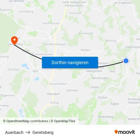 Auerbach to Geretsberg map