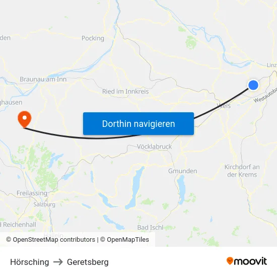 Hörsching to Geretsberg map