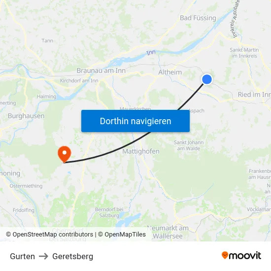Gurten to Geretsberg map