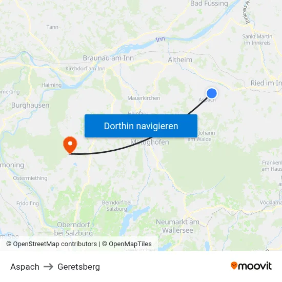 Aspach to Geretsberg map