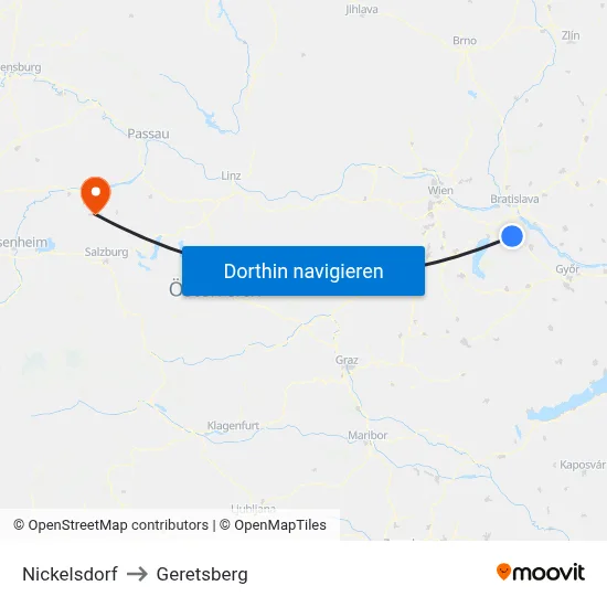 Nickelsdorf to Geretsberg map