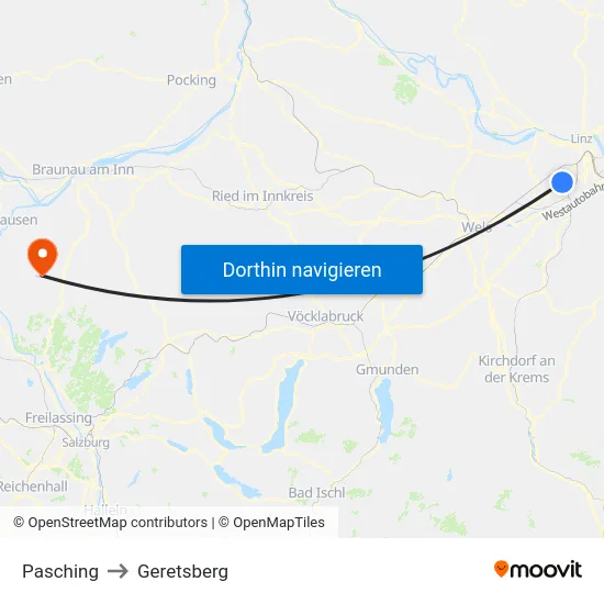 Pasching to Geretsberg map