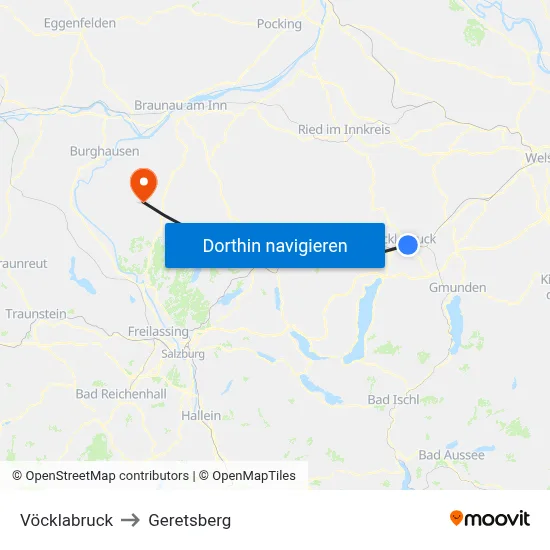 Vöcklabruck to Geretsberg map