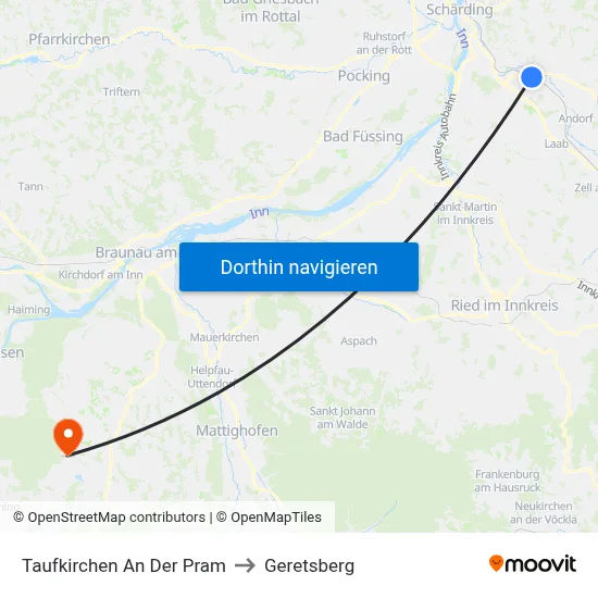 Taufkirchen An Der Pram to Geretsberg map