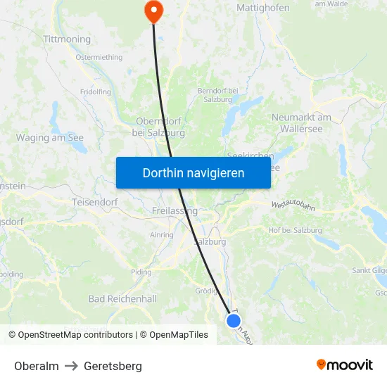 Oberalm to Geretsberg map