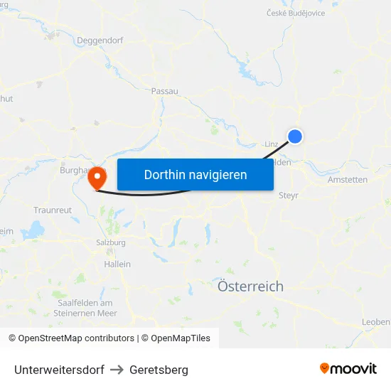 Unterweitersdorf to Geretsberg map