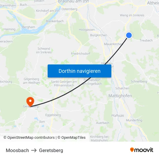 Moosbach to Geretsberg map