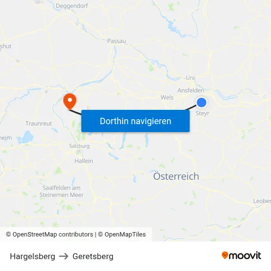 Hargelsberg to Geretsberg map
