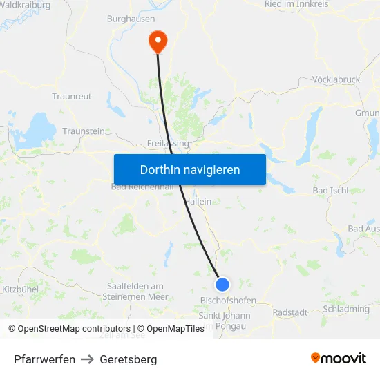 Pfarrwerfen to Geretsberg map