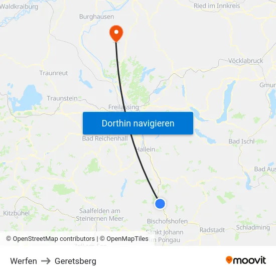 Werfen to Geretsberg map