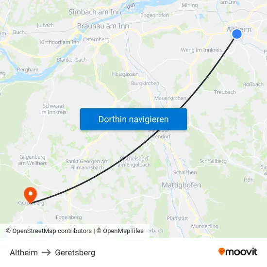 Altheim to Geretsberg map