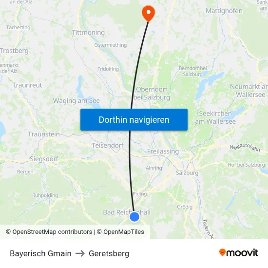 Bayerisch Gmain to Geretsberg map