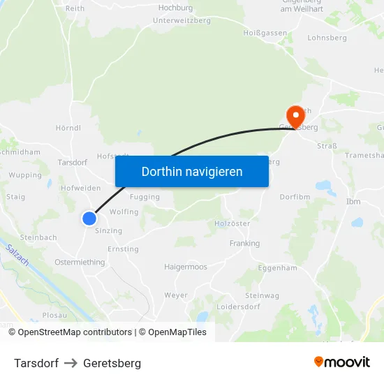 Tarsdorf to Geretsberg map