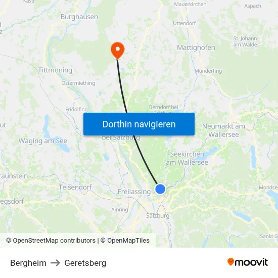 Bergheim to Geretsberg map