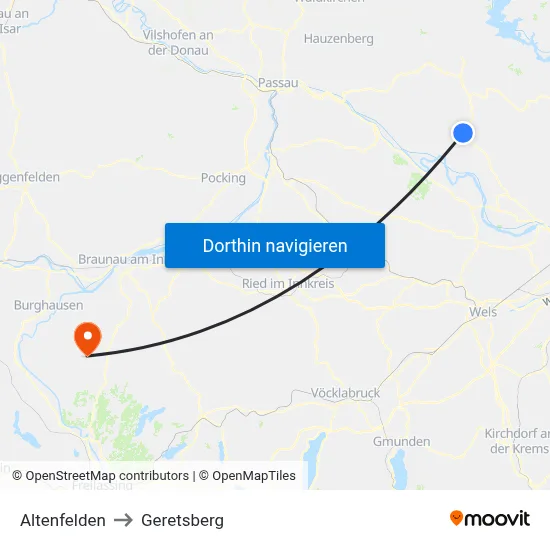 Altenfelden to Geretsberg map