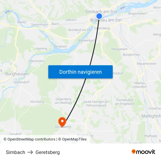 Simbach to Geretsberg map