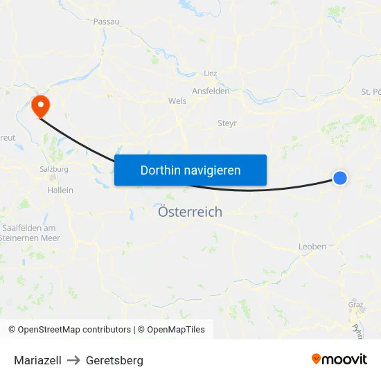 Mariazell to Geretsberg map