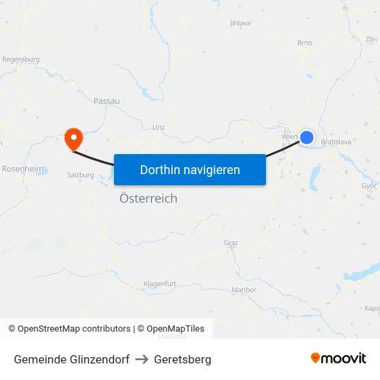 Gemeinde Glinzendorf to Geretsberg map