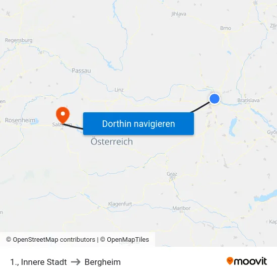 1., Innere Stadt to Bergheim map