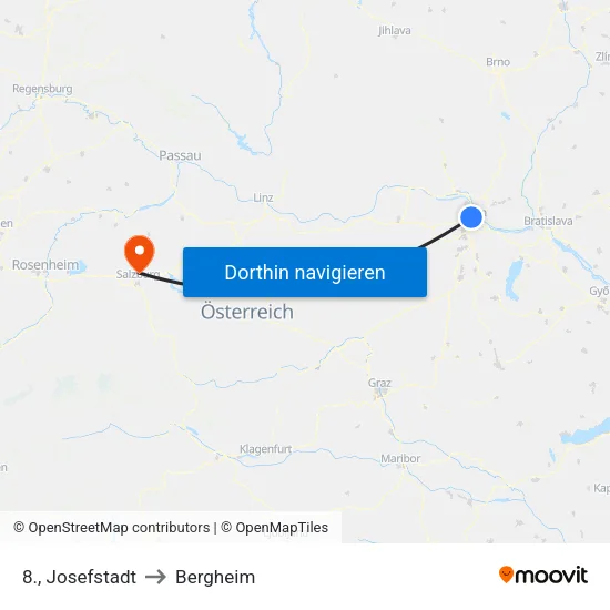 8., Josefstadt to Bergheim map