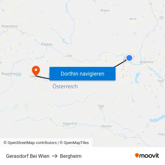 Gerasdorf Bei Wien to Bergheim map