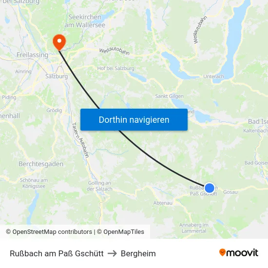 Rußbach am Paß Gschütt to Bergheim map