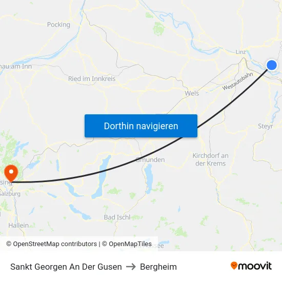 Sankt Georgen An Der Gusen to Bergheim map