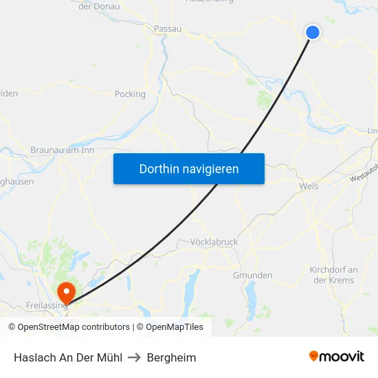 Haslach An Der Mühl to Bergheim map