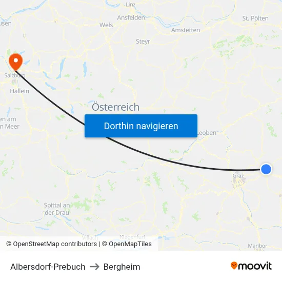 Albersdorf-Prebuch to Bergheim map