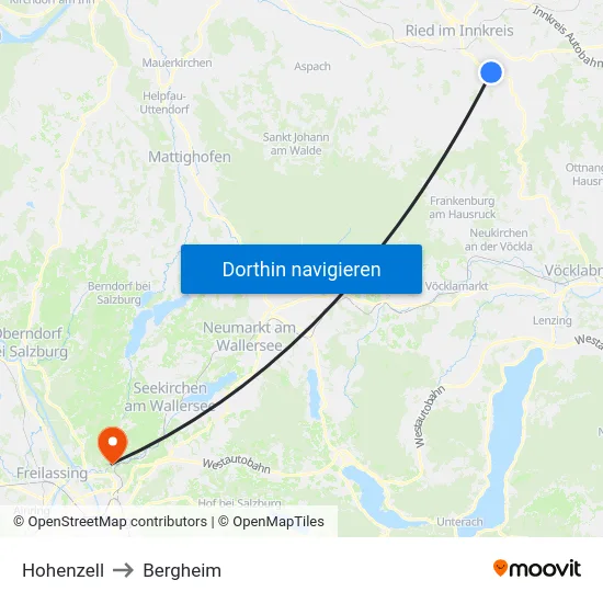 Hohenzell to Bergheim map