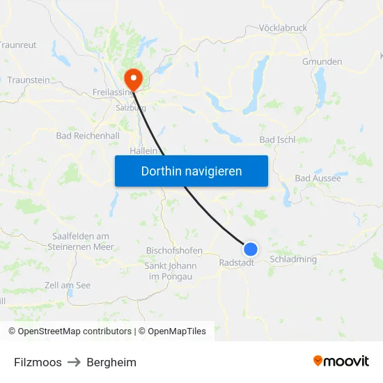Filzmoos to Bergheim map