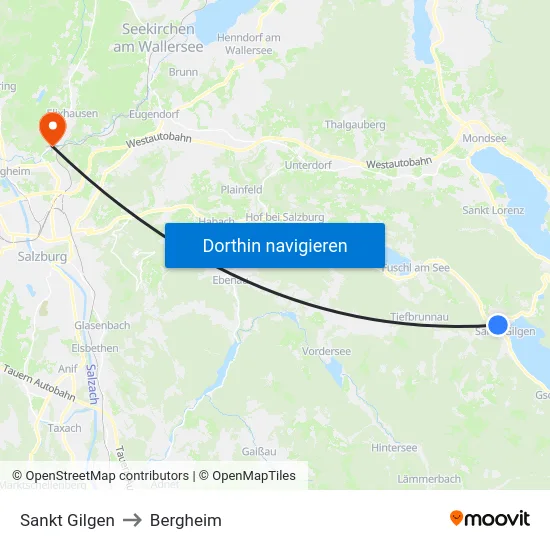 Sankt Gilgen to Bergheim map