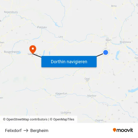 Felixdorf to Bergheim map