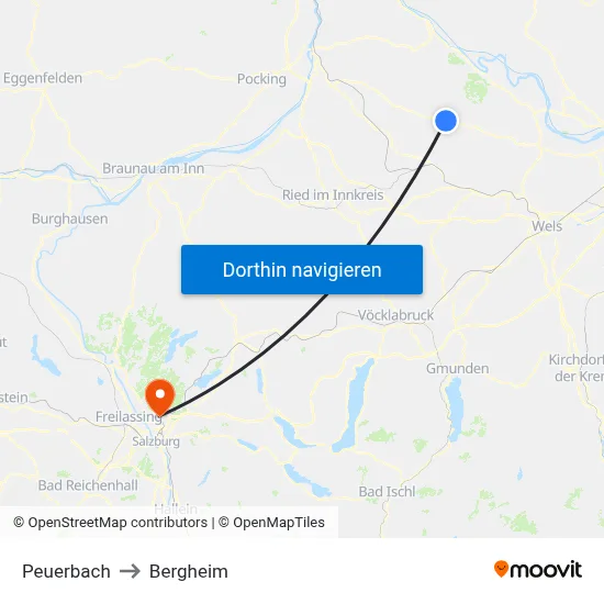 Peuerbach to Bergheim map