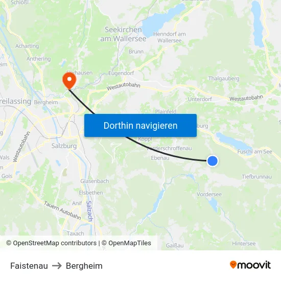 Faistenau to Bergheim map